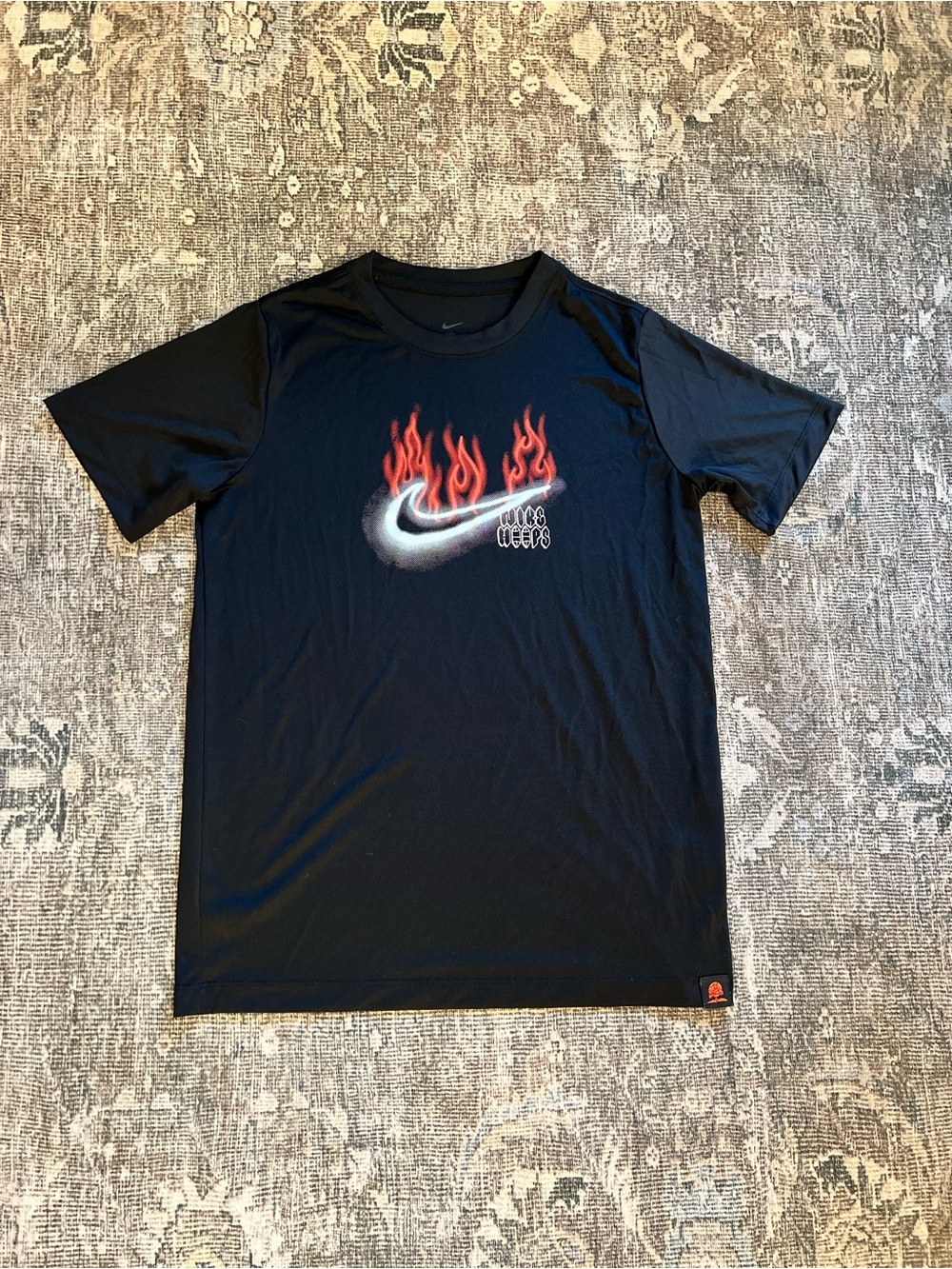 Nike Dri-FIT Boys XL "Nice Hoops" Flame Swoosh Graphic Tee, Black